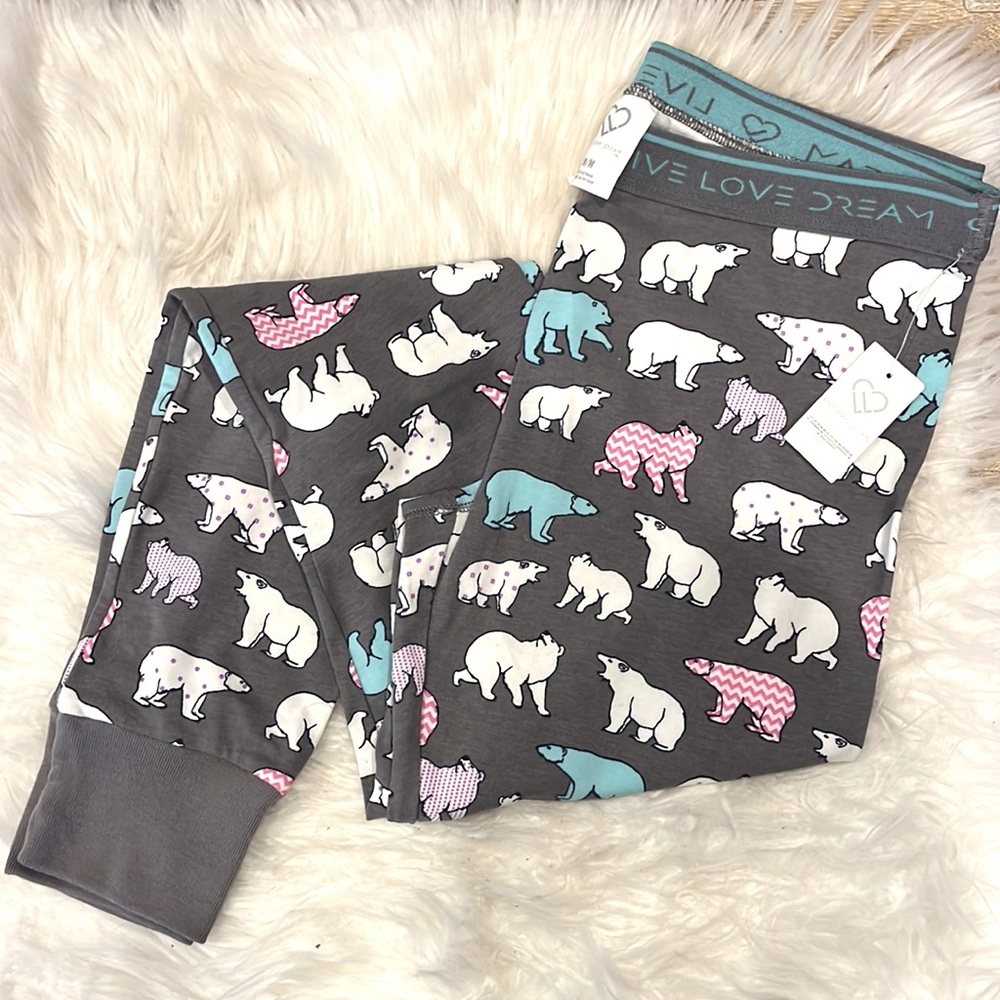 NWT Pink and Blue Polar Bear Winter Christmas Lounge Leggings